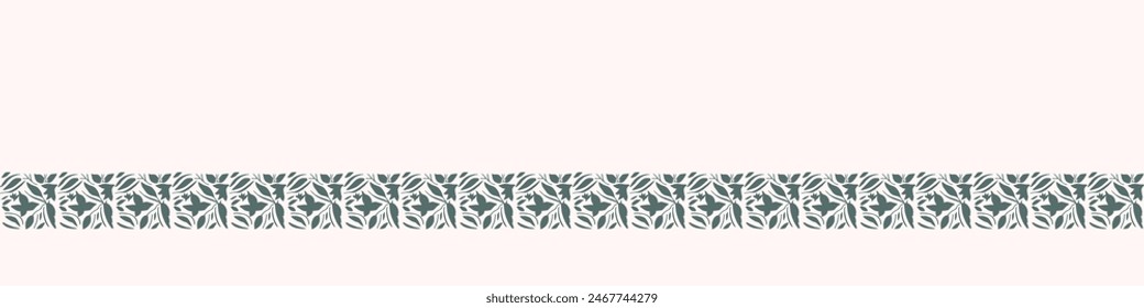 Modern vector border with pretty pressed floral drawing motifs. Decorative botanical ribbon with gender neutral flowers. Natural style for organic banner repeat nature stamp.