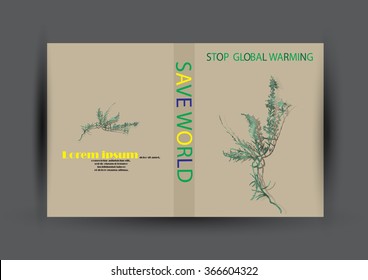 Modern Vector Brochure Flyer design Layout template. Ecology background with green leaf polygonal for magazine, cover, poster design.Paper for eyes style with message "Stop Global Warming"
