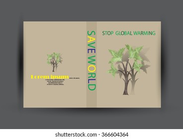 Modern Vector Brochure Flyer design Layout template. Ecology background with green leaf polygonal for magazine, cover, poster design.Paper for eyes style with message "Stop Global Warming"