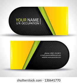 Modern vector business card - green, yellow and black colors with carbon texture