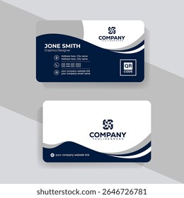 Cartão de Visita Vetorial Moderno com Azul e Branco Marinho para Identidade Comercial