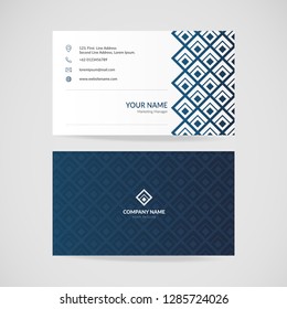 Modern vector business card template, two side black and navy blue vector illustration.