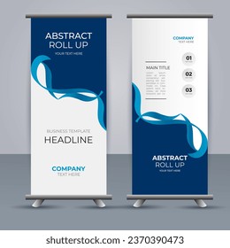 modern vector business roll up banner with abstract blue wave shapes