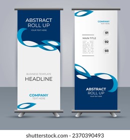 modern vector business roll up banner with abstract blue wave shapes