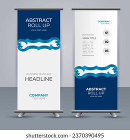 modern vector business roll up banner with abstract blue wave shapes