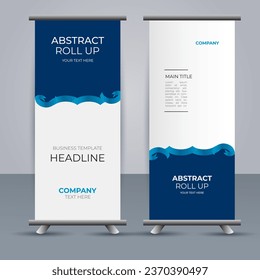 modern vector business roll up banner with abstract blue wave shapes