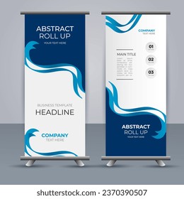 modern vector business roll up banner with abstract blue wave shapes
