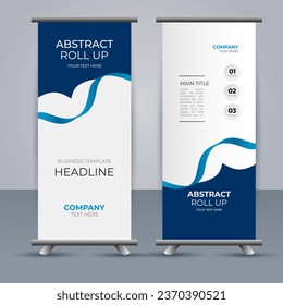 modern vector business roll up banner with abstract blue wave shapes