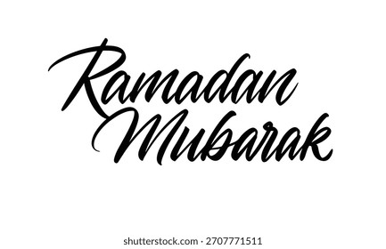 Modern vector calligraphy of the phrase Ramadan Mubarak, suitable for contemporary festive posters and digital greetings.