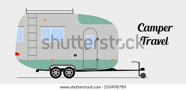 Modern vector camper trailer in\
flat style. Van illustration for travel leisure and\
adventure.