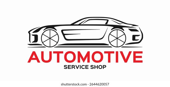 Modern vector car logo for auto service. Sleek sports car silhouette on white background. Perfect for use in car repair shops, auto services, automotive branding. Editable and scalable vector graphics