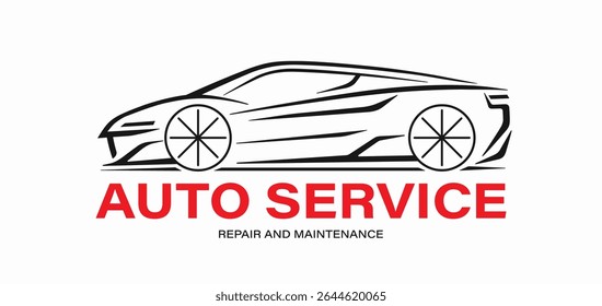 Modern vector car logo for auto service. Sleek sports car silhouette on white background. Perfect for use in car detailing shops, auto services. Editable and scalable vector graphics.
