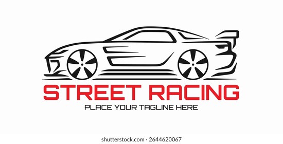 Modern vector car logo for auto service. Sleek sports car silhouette on white background. Perfect for use in car repair shops, auto services, racing clubs. Editable and scalable vector graphics.