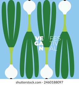 Modern vector card with onion. Abstract vegetable garden design in bright color. Poster for a vegetarian festival in minimal style