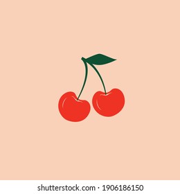 Modern Vector Cherry Illustration. Cherry  Icon. Cherry Logo On Isolated Background. Flat Design Style.