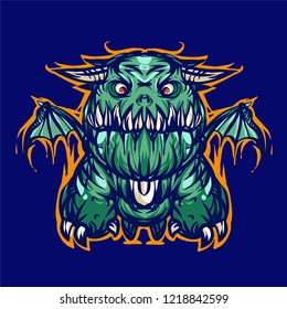 Modern vector chibi dragon for sketboar deign or t shirt design template