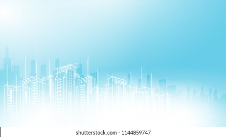 Modern vector city scape sky scraper background. Architectural business building copy template design.