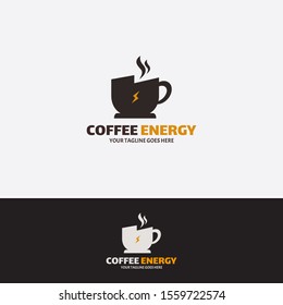 Modern Vector Coffee power logo template design. Creative coffee logo flash energy concept.  