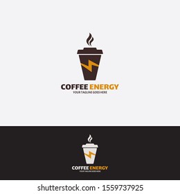 Modern Vector Coffee power logo template design. Creative coffee logo flash energy concept. 