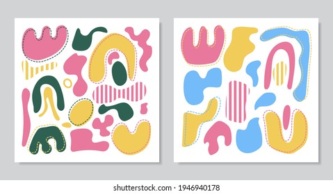 Modern vector collages with hand drawn organic graphic element shapes with patterns.Trendy contemporary design perfect for prints, social media, banners and invitations. Vector illustration.
