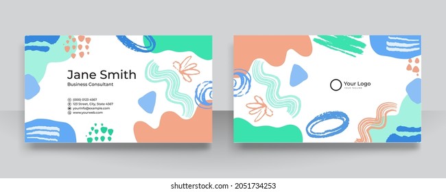 Modern vector collages with hand drawn organic shapes, textures and graphic elements for business card .Trendy contemporary clean and simple business card