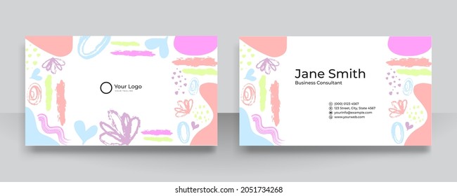 Modern vector collages with hand drawn organic shapes, textures and graphic elements for business card .Trendy contemporary clean and simple business card