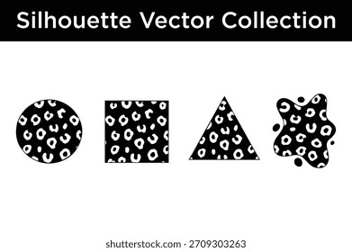 A modern vector collection of abstract geometric and organic shapes with a trendy leopard print pattern, ideal for graphic design.