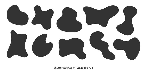 Moderna colección de Vector de siluetas de manchas amorfas negras. Formas mínimas orgánicas para proyectos digitales, decoración abstracta, arte de póster, diseño de impresión, componentes de interfaz de usuario, resaltado