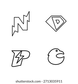 Eine moderne Vektorgrafik-Kollektion mit vier einfachen Linien-Kunstsymbolen. Perfekt für Logos, Branding, App-Designs und verschiedene Grafikprojekte.