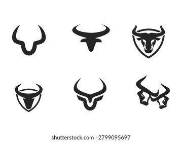 A modern vector collection of stylized bull and buffalo head logos and horn designs, perfect for corporate branding, sports teams, or any business needing a symbol of strength and power.