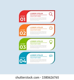 Modern Vector Colorful 4 Step infogrtemplate with numbers and icons. 4 options or steps. Infographics for business concept. Can be used for presentations, web sites, banners, printed materials etc.