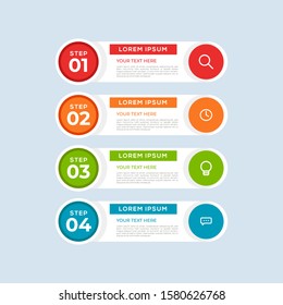 Modern Vector Colorful 4 Step infogrtemplate with numbers and icons. 4 options or steps. Infographics for business concept. Can be used for presentations, web sites, banners, printed materials etc.