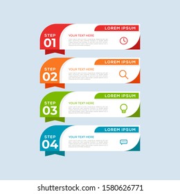 Modern Vector Colorful 4 Step infogrtemplate with numbers and icons. 4 options or steps. Infographics for business concept. Can be used for presentations, web sites, banners, printed materials etc.
