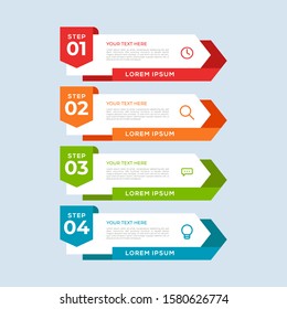 Modern Vector Colorful 4 Step infogrtemplate with numbers and icons. 4 options or steps. Infographics for business concept. Can be used for presentations, web sites, banners, printed materials etc.