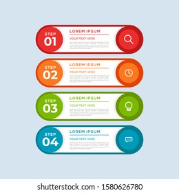 Modern Vector Colorful 4 Step infogrtemplate with numbers and icons. 4 options or steps. Infographics for business concept. Can be used for presentations, web sites, banners, printed materials etc.