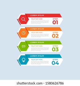 Modern Vector Colorful 4 Step infogrtemplate with numbers and icons. 4 options or steps. Infographics for business concept. Can be used for presentations, web sites, banners, printed materials etc.