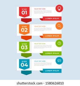 Modern Vector Colorful 4 Step infogrtemplate with numbers and icons. 4 options or steps. Infographics for business concept. Can be used for presentations, web sites, banners, printed materials etc.