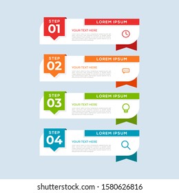 Modern Vector Colorful 4 Step infogrtemplate with numbers and icons. 4 options or steps. Infographics for business concept. Can be used for presentations, web sites, banners, printed materials etc.