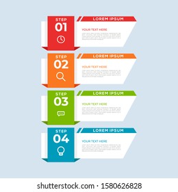 Modern Vector Colorful 4 Step infogrtemplate with numbers and icons. 4 options or steps. Infographics for business concept. Can be used for presentations, web sites, banners, printed materials etc.