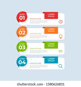 Modern Vector Colorful 4 Step infogrtemplate with numbers and icons. 4 options or steps. Infographics for business concept. Can be used for presentations, web sites, banners, printed materials etc.