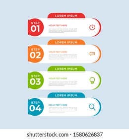 Modern Vector Colorful 4 Step infogrtemplate with numbers and icons. 4 options or steps. Infographics for business concept. Can be used for presentations, web sites, banners, printed materials etc.