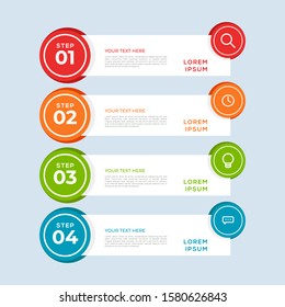 Modern Vector Colorful 4 Step infogrtemplate with numbers and icons. 4 options or steps. Infographics for business concept. Can be used for presentations, web sites, banners, printed materials etc.