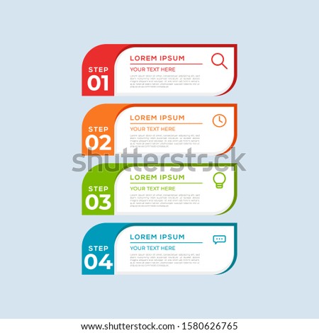 Modern Vector Colorful 4 Step infogrtemplate with numbers and icons. 4 options or steps. Infographics for business concept. Can be used for presentations, web sites, banners, printed materials etc.