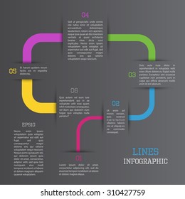 Modern vector colorful lines infographic on black background