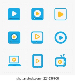 Modern vector colorfull  flat video player icons.