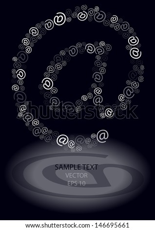 modern vector concept with at sign in silhouette isolated on lighting background