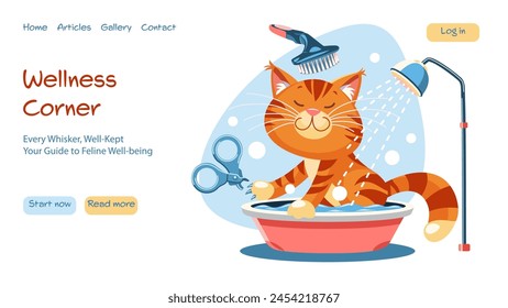 Modern vector concepts for website - cat hygiene and grooming