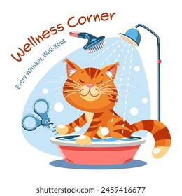 Modern vector concepts for website - cat hygiene and grooming