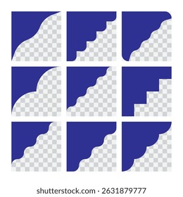 Modern vector corner elements designed for decorating layouts in print and digital media. Ideal for minimalist flyers, brochures, and branding.