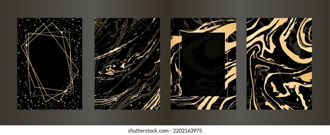 Modernes Vektorgrafik-Design-Set. Prestigeträchtiger Hintergrund mit abstraktem Goldlinienmuster. Luxuriöse elegante Vorlage für Design-Menü, Einladung, Broschüre, Flyer-Layout, Präsentation.